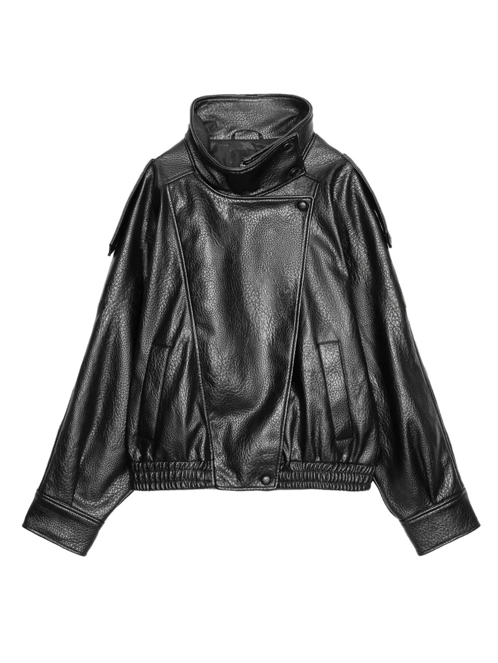 Zara Black Faux Leather Oversized Bomber Moto Jacket – Size S